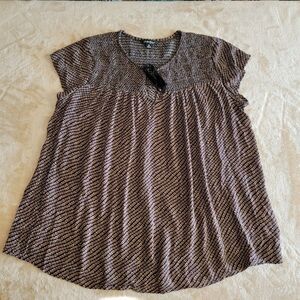 Lucky Brand Women Top Med Blouse Tan/Brown Boho Tasseled Cap Sleeve Pullover
